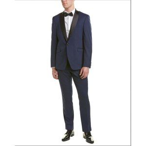 original penguin 900$ men's blue  wool-blend tuxedo suit slim fit 40L pants 33